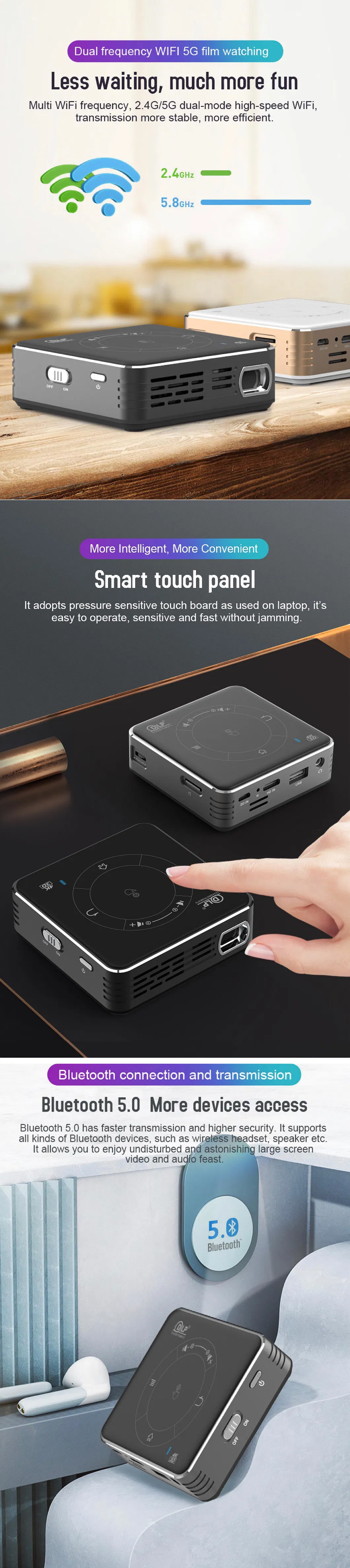 3D Android 9.0 DLP Home Theater Outdoor Projection Portable Projector