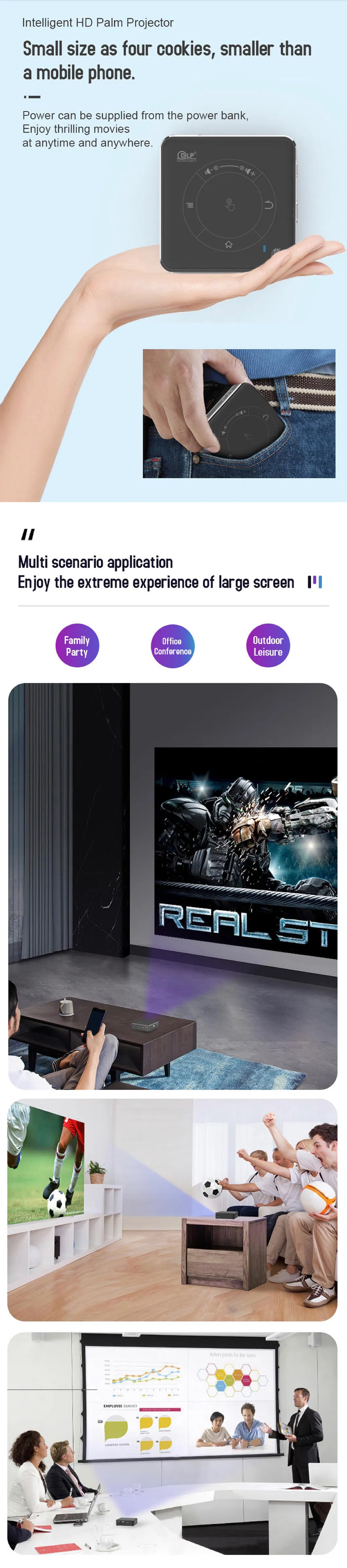 3D Android 9.0 DLP Home Theater Outdoor Projection Portable Projector