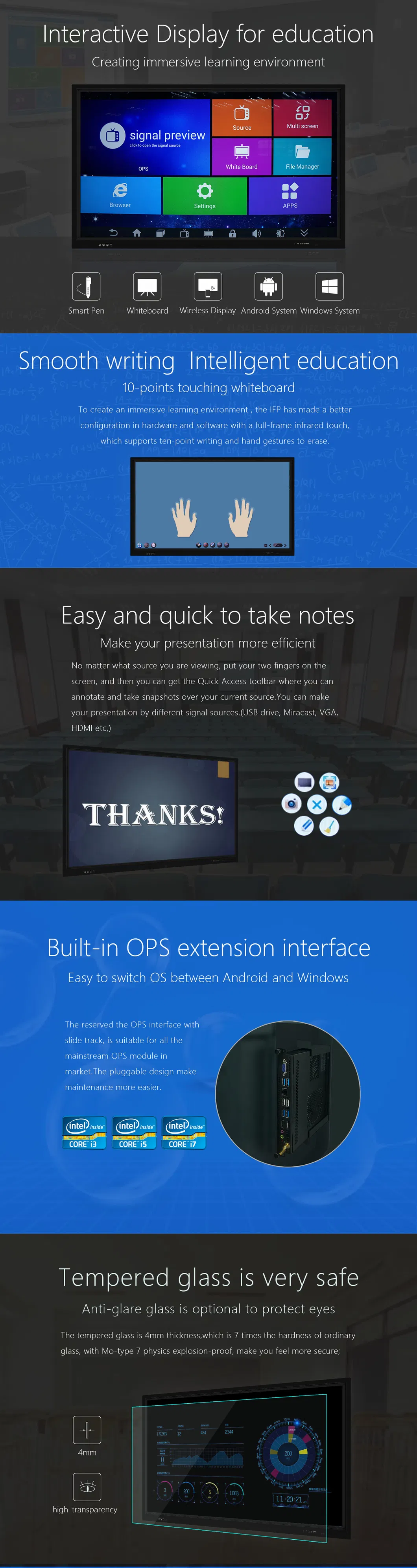 4K Infared touch magnetic writeable board 75inch interactive whiteboard