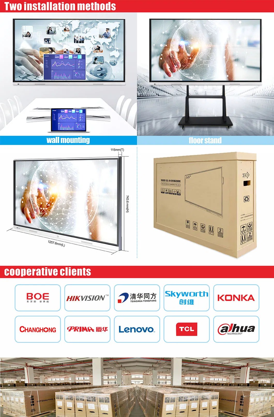 55 Inch Touch Display Whiteboard Nesting for Conference&Education