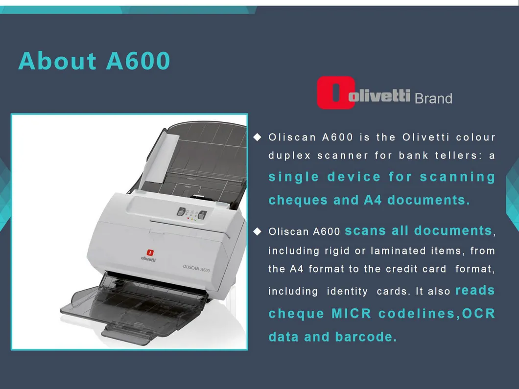 600dpi High Speed Color Duplex Ocr A4 Document Scanner with Micr Reader (A600)