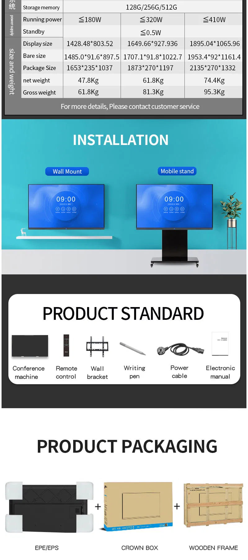 65 Inch LCD OPS IR-Touch 10 Points 20 Dots Wall Mount Interactive Smart Board Touch-Screen Whiteboard