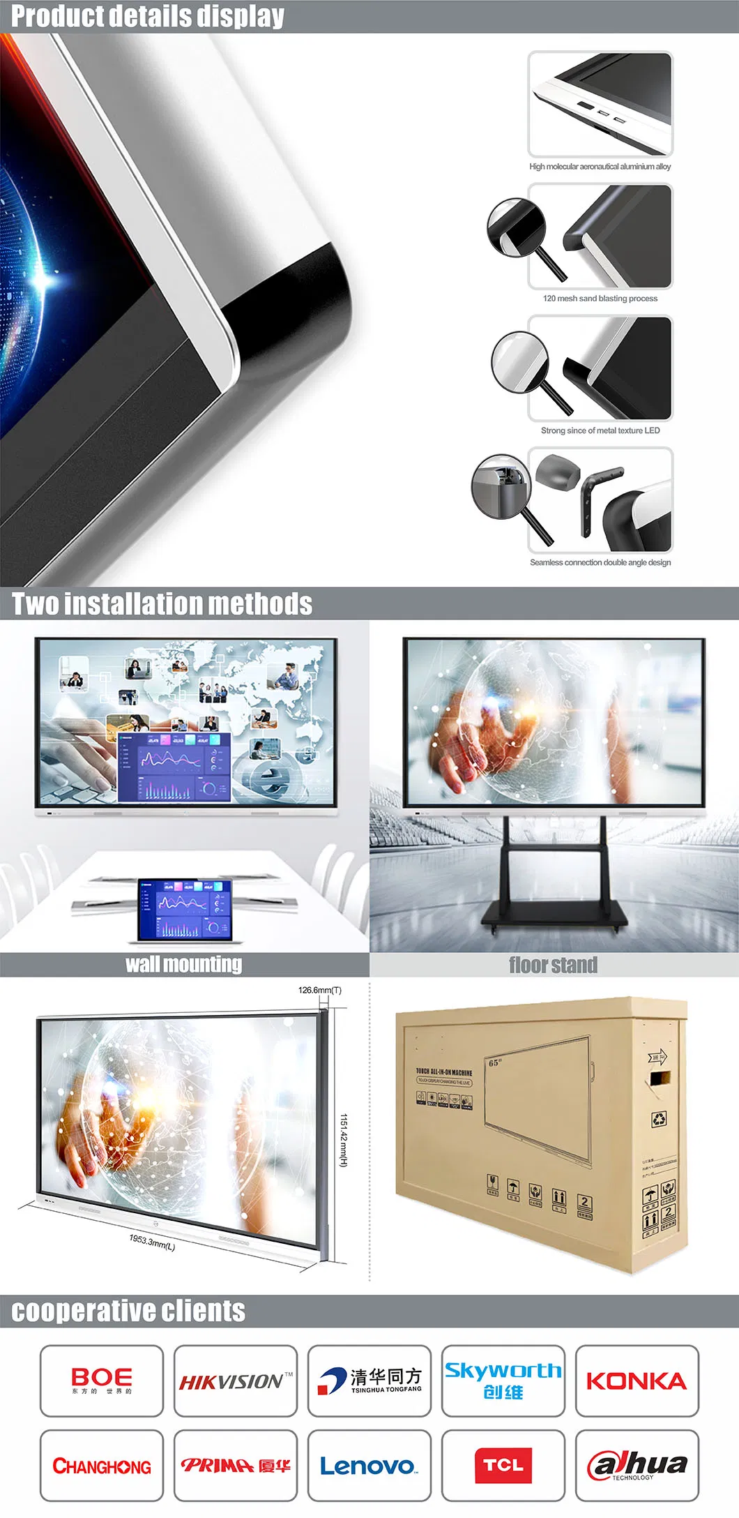 86 Inch Touch Display Whiteboard Nesting for Conference&Education