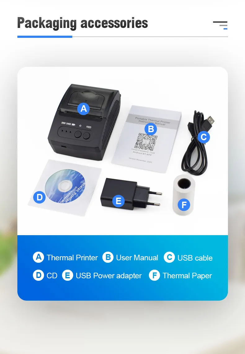 Cheap 58mm Wireless Bluetooth Mobile Receipt Barcode Portable Printer