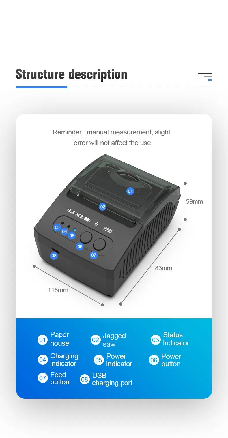 Cheap 58mm Wireless Bluetooth Mobile Receipt Barcode Portable Printer