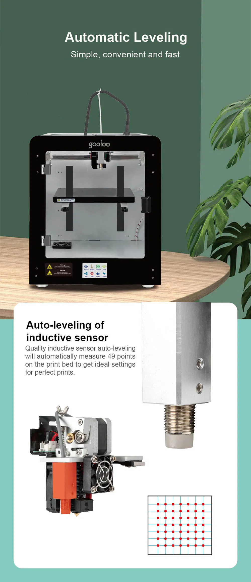 Desktop 3D Printer Home and Office Use with Auto Leveling to Print with 1.75mm 3D Filament