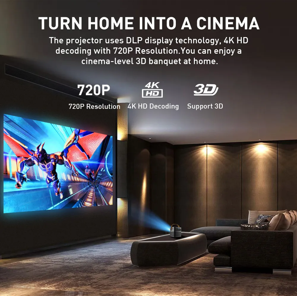DLP Projector Portable High Definition Cinema 720p Smart Projector for Office Home Business Teaching
