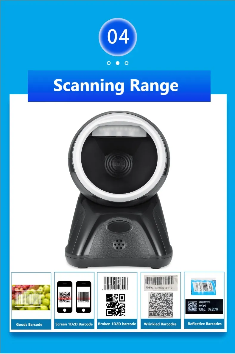 Factory Wholesale 2D Barcode Scanner Omnidirectional for Retails