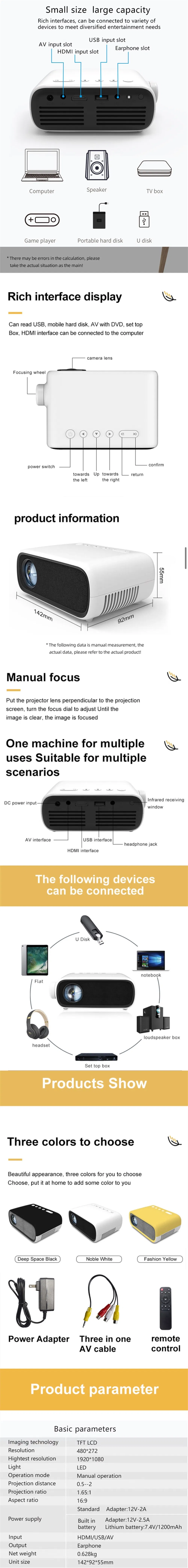 High Quality Mini Projector 480*272p Portable Home Theater Support 1080P