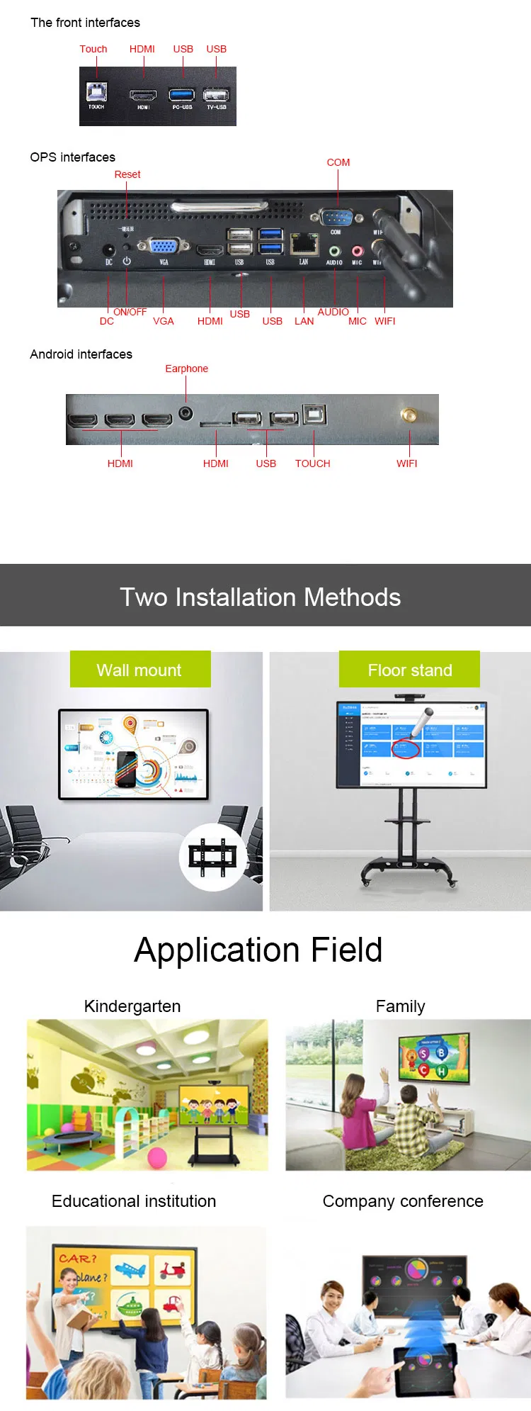 Office Supply LCD Display Touch Screen Writing Whiteboard Portable Interactive Smart Board 55 Inch