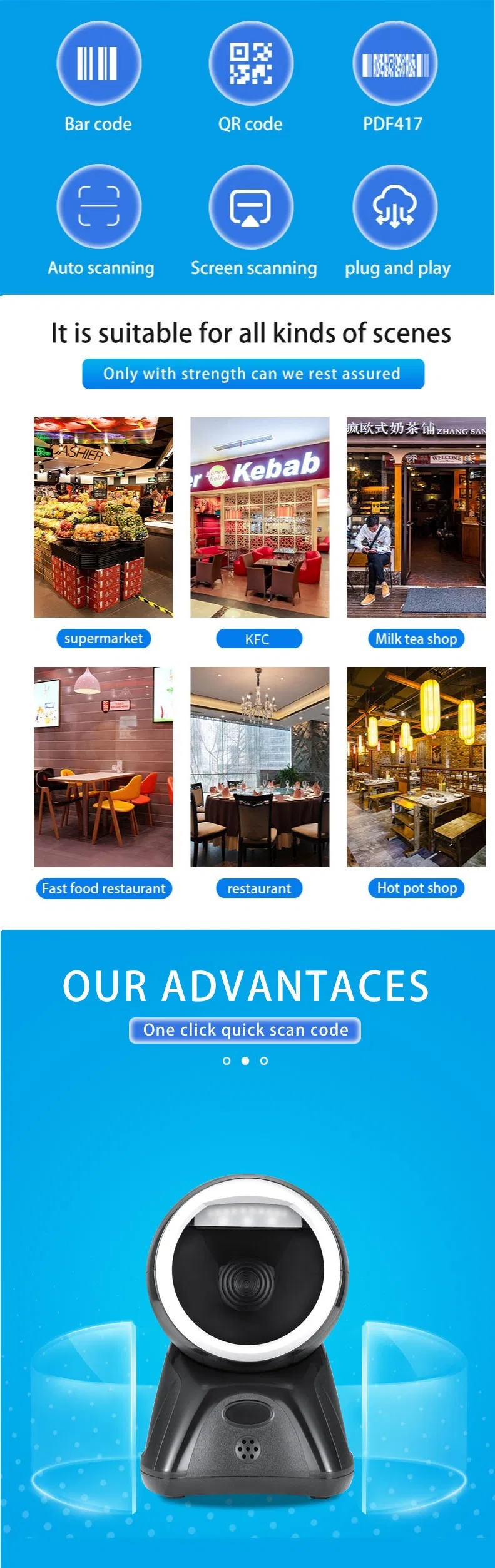 Omni Directional 1d/2D Barcode Scanner Desktop