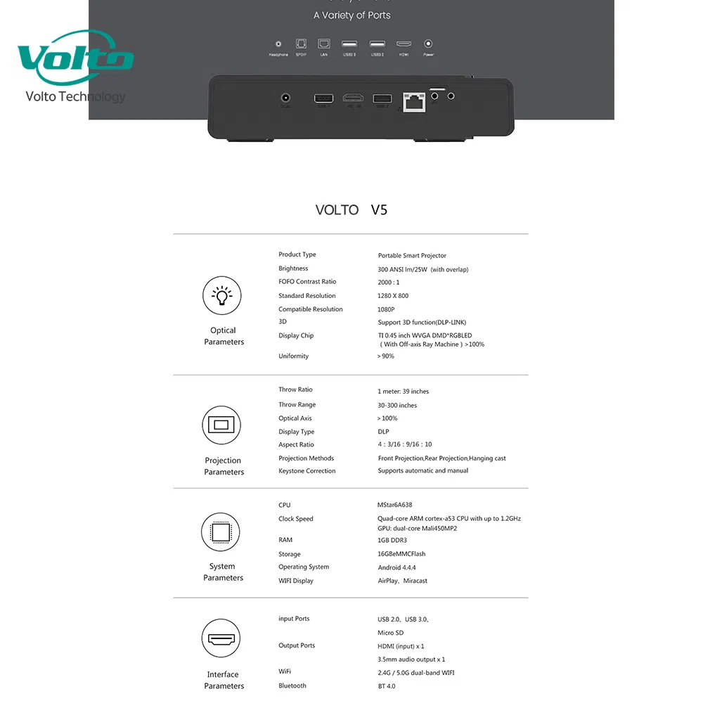 Pico Projecteur 3D 4K 3000 ANSI DLP Link Outdoor Wi-Fi Bluetooth 4K 3D LED Projector Android 1080P