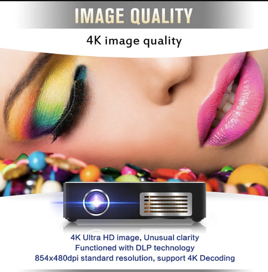 Smart Mini Rk3328 Portable HD 4K Video Mobile Wireless DLP Projector for Home Office