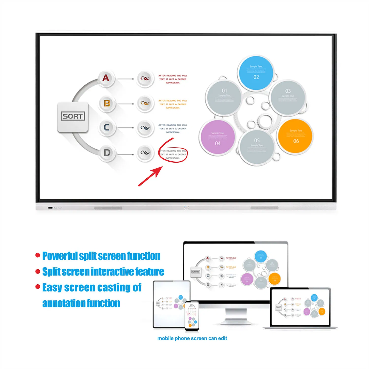 T6 Series 55 Inch 20 Points Touch Screen Smartboard Interactive Whiteboard for Classroom&Office Replace The Projector