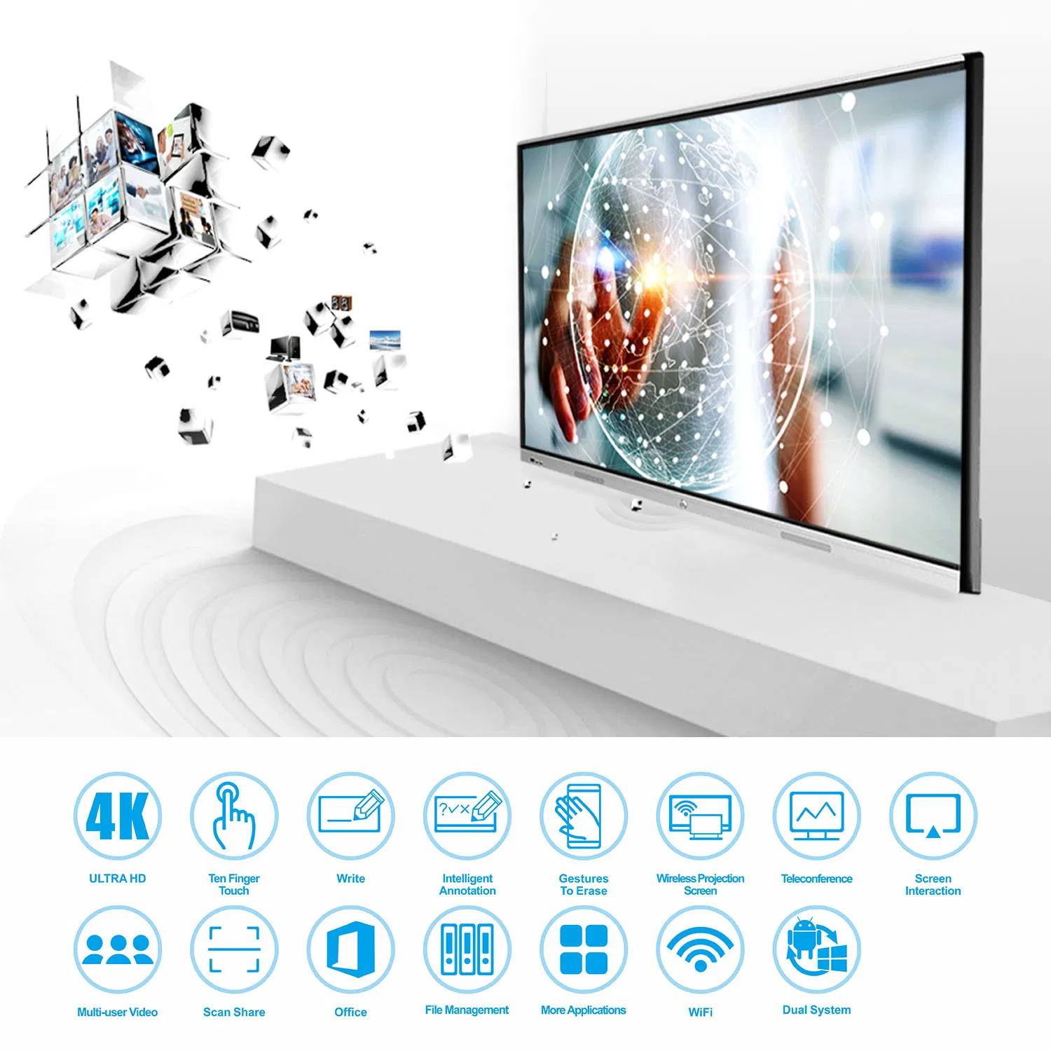 T6 Series 55 Inch Intelligent Interactive Whiteboard Smart Whiteboard with Windows and Androind System for Conference&Education