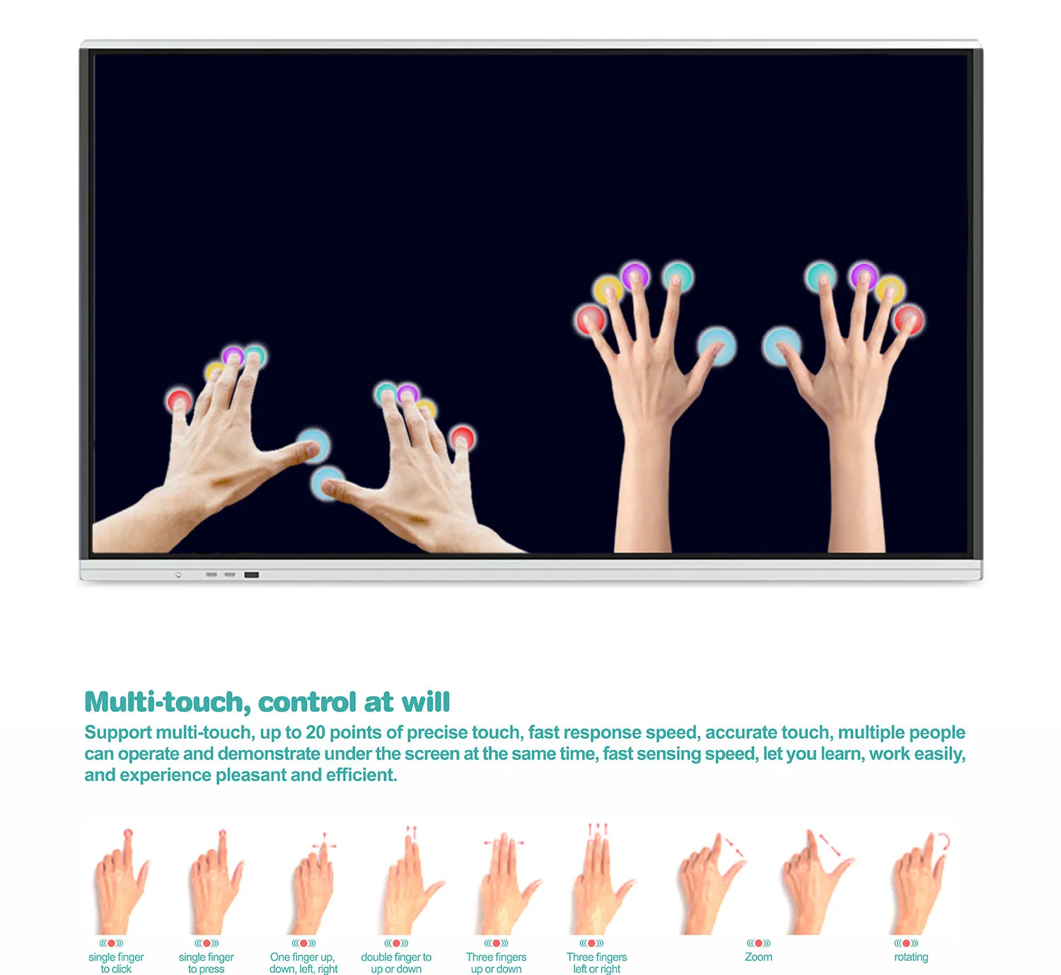 T6 Series 55 Inch Interactive Multi Touch Screen Smart Electronic Whiteboard Display for Office Conference and Classroom Education