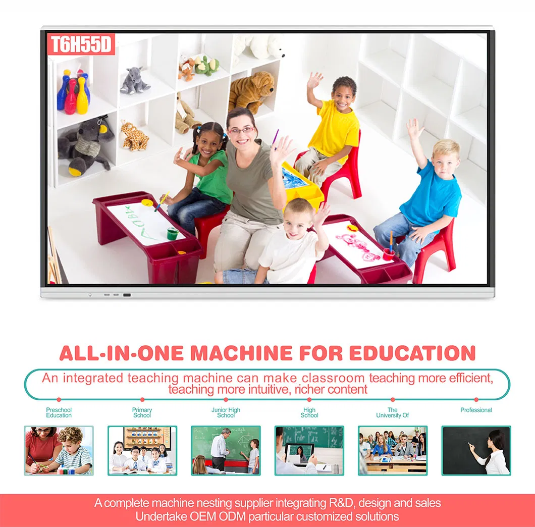 T6 Series 55 Inch Interactive Multi Touch Screen Smart Electronic Whiteboard Display for Office Conference and Classroom Education