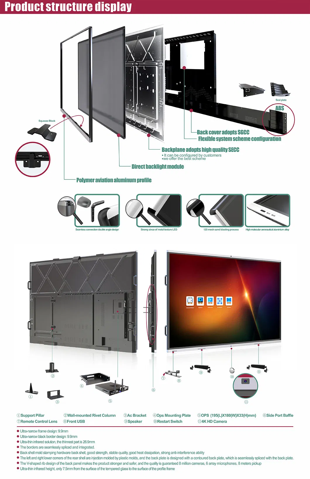 T6 Series 75 Inch Intelligent Interactive Whiteboard Digital Interactive Tablet with Windows and Androind System