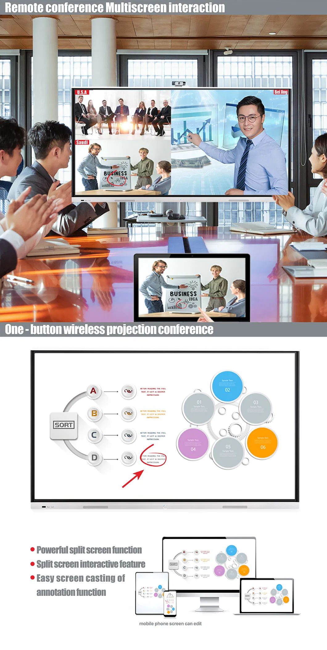 T6 Series 75 Inch Intelligent Interactive Whiteboard Digital Interactive Tablet with Windows and Androind System