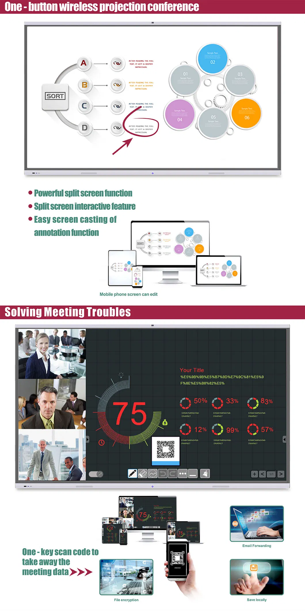 T6 Series 75 Inch Intelligent Interactive Whiteboard Digital Interactive Tablet with Windows and Androind System
