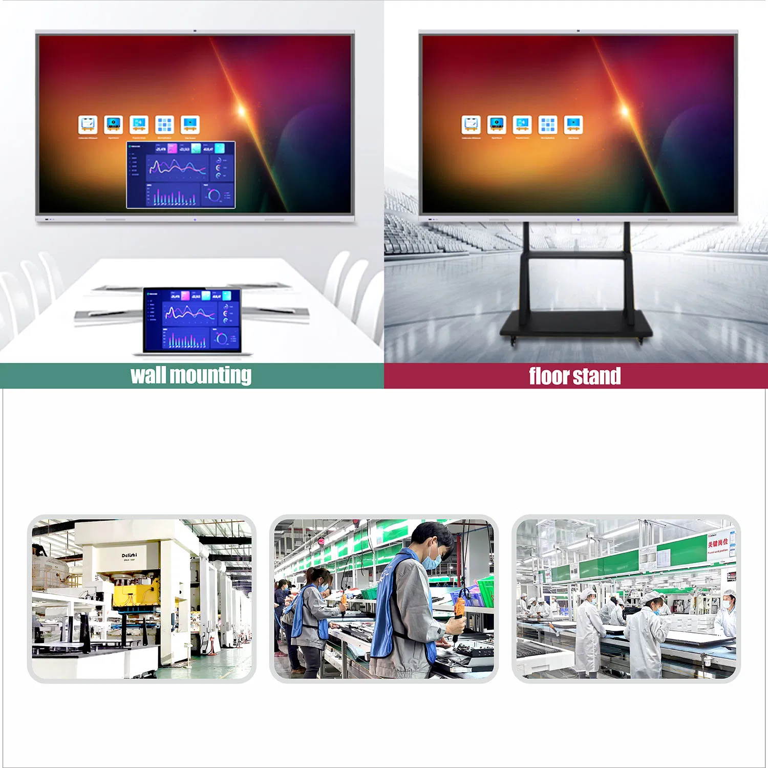 T6 Series 75 Inch Interactive Touch Screen Manufacturer Whiteboard with Windows and Androind System for Conference&Education