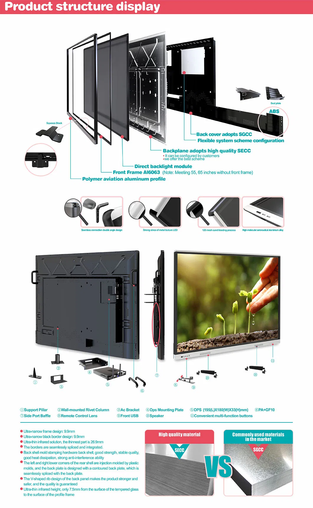 T6 Series 75 Inch Smart Flat Panel Whiteboard with Android and Windows System for Education&Conference