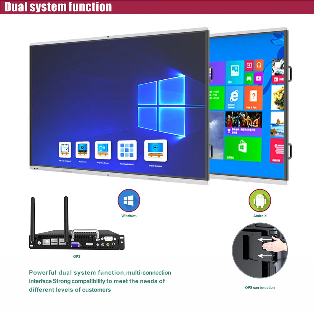T6 Series 85 Inch Smartboard Interactive Whiteboard with Built-in Camera Microphone and Android+Windows System Used for Conference or Education