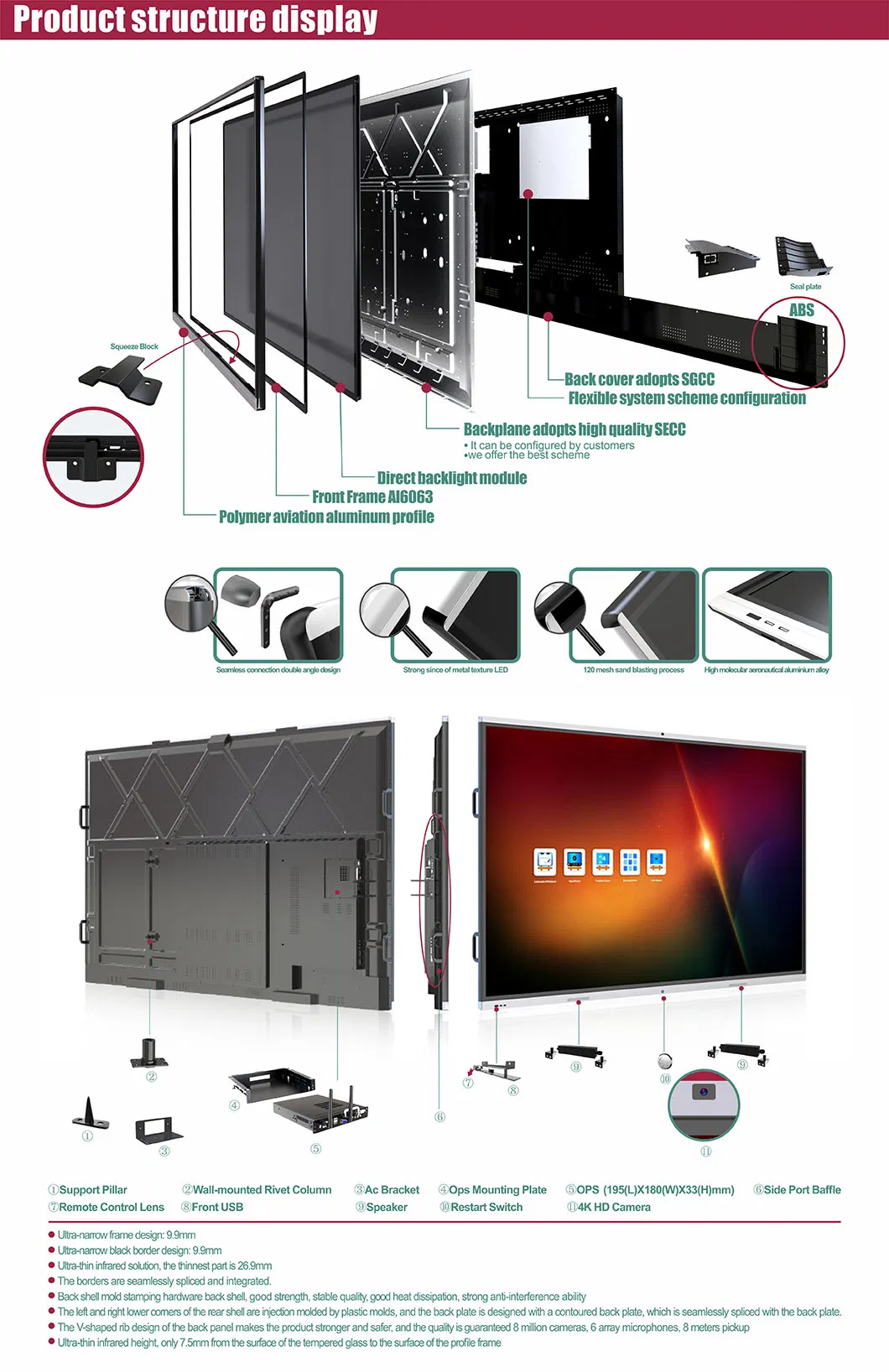 T6 Series Nesting 86 Inch SKD Built -in camera and Microphone Intelligent Smart Flat Panel