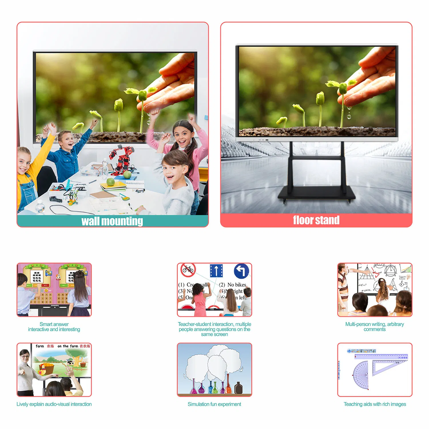 T6h55D 55inch SKD Multi-Port Digital Whiteboard Anti-Glare Toughened Glass Digital Smart Board