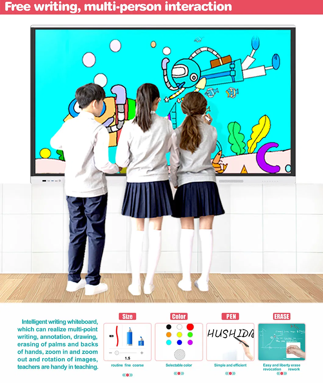 T6h86b SKD 86 Inch 4K LCD Display Interactive Intelligence Panel Android / Windows Dual System 86′′ Infrared Interactive Board for Education