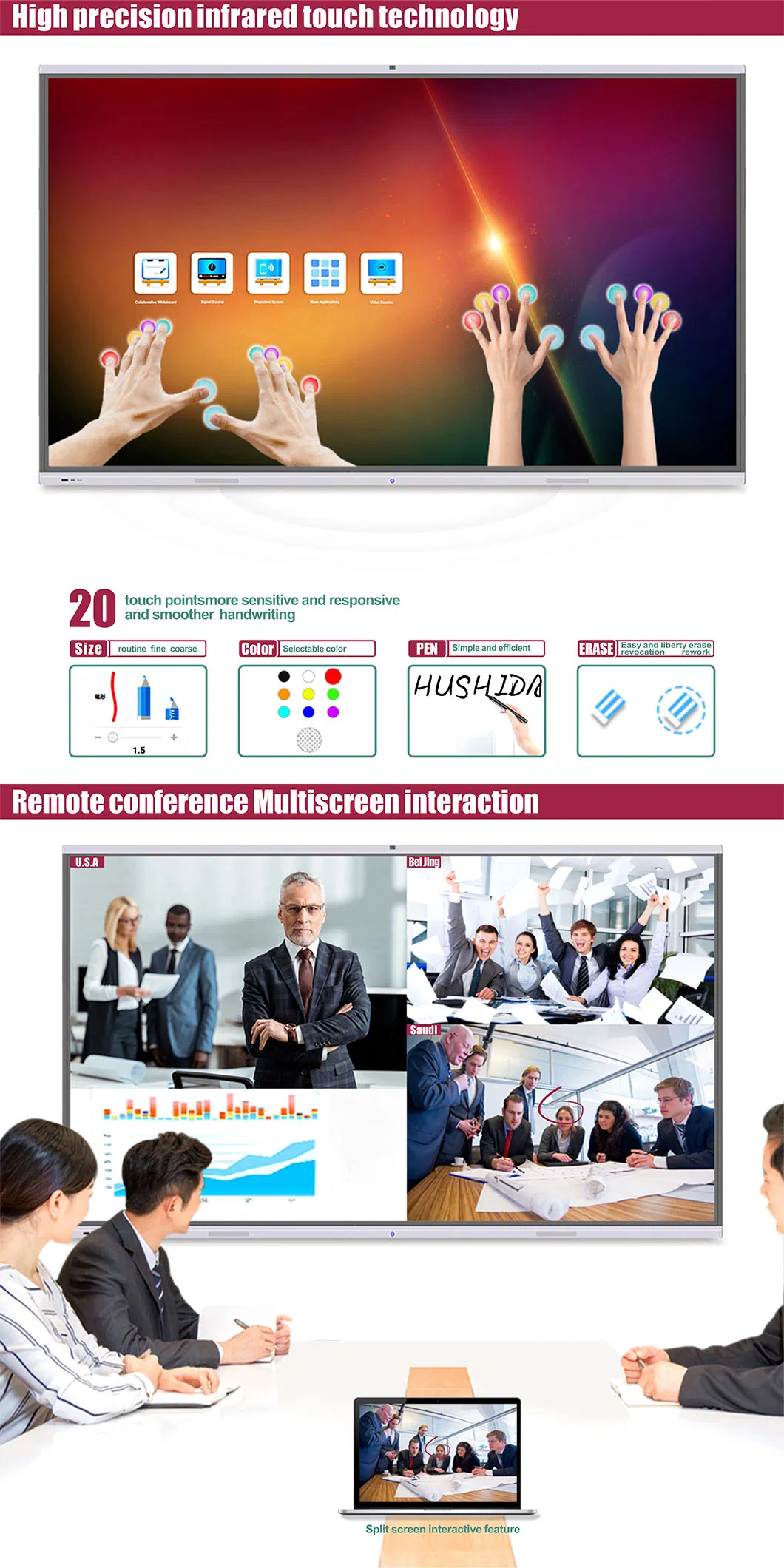 T6m86c 86inch SKD Multimedia 4K Meeting Equipment Touch Screen Display LCD Electronic Whiteboard