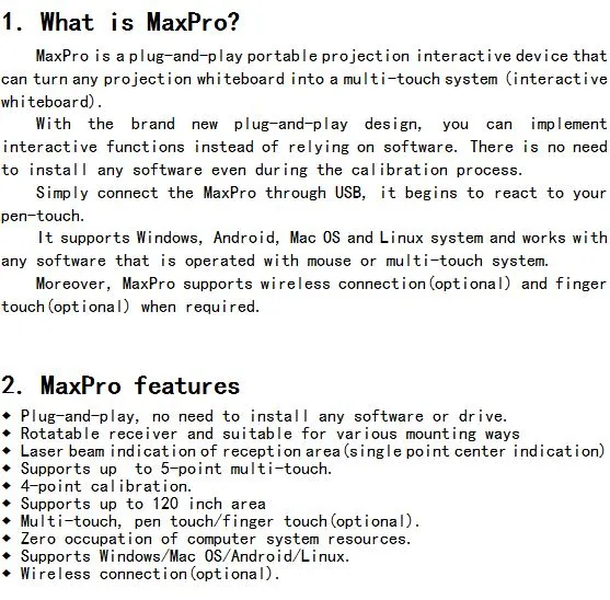 Tallpic Interactive Whiteboard Maxpro Plug and Play for School and Office