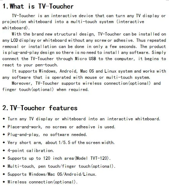 Tallpic TV-Toucher Turn Any 65" TV/LCD Into Touch Board Interactive Whiteboard System