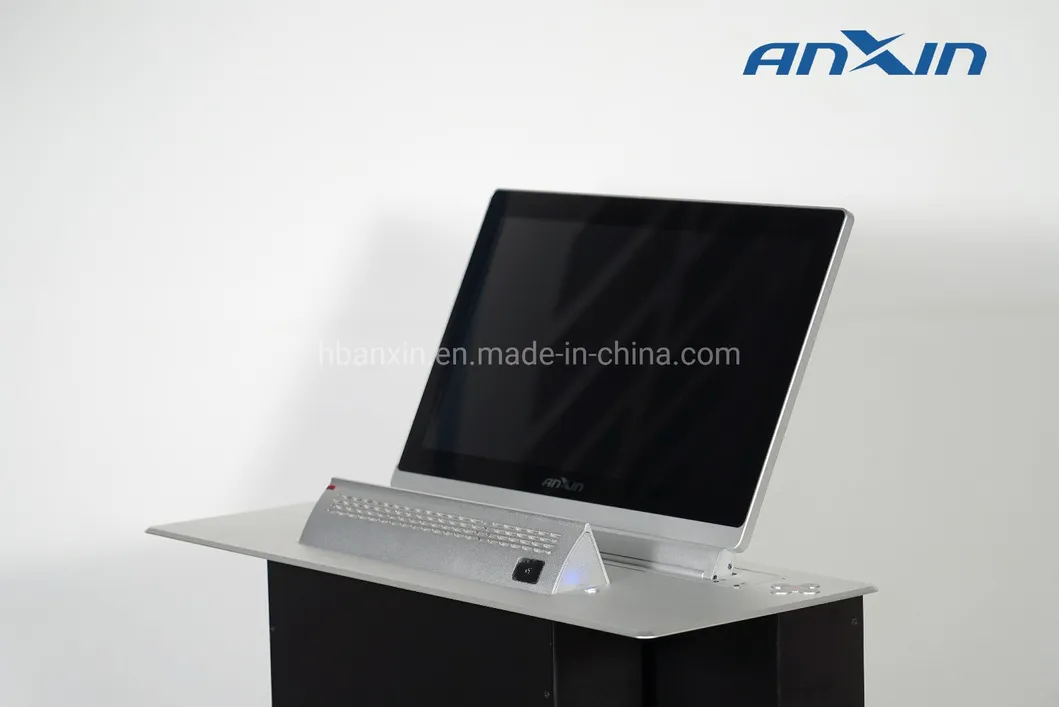 Ultra-Thin Motrized15.6′′/17.3′′ LCD Monitor Lift Integrated with Hidden Flip-up Array Microphone for Audio Video Conference System