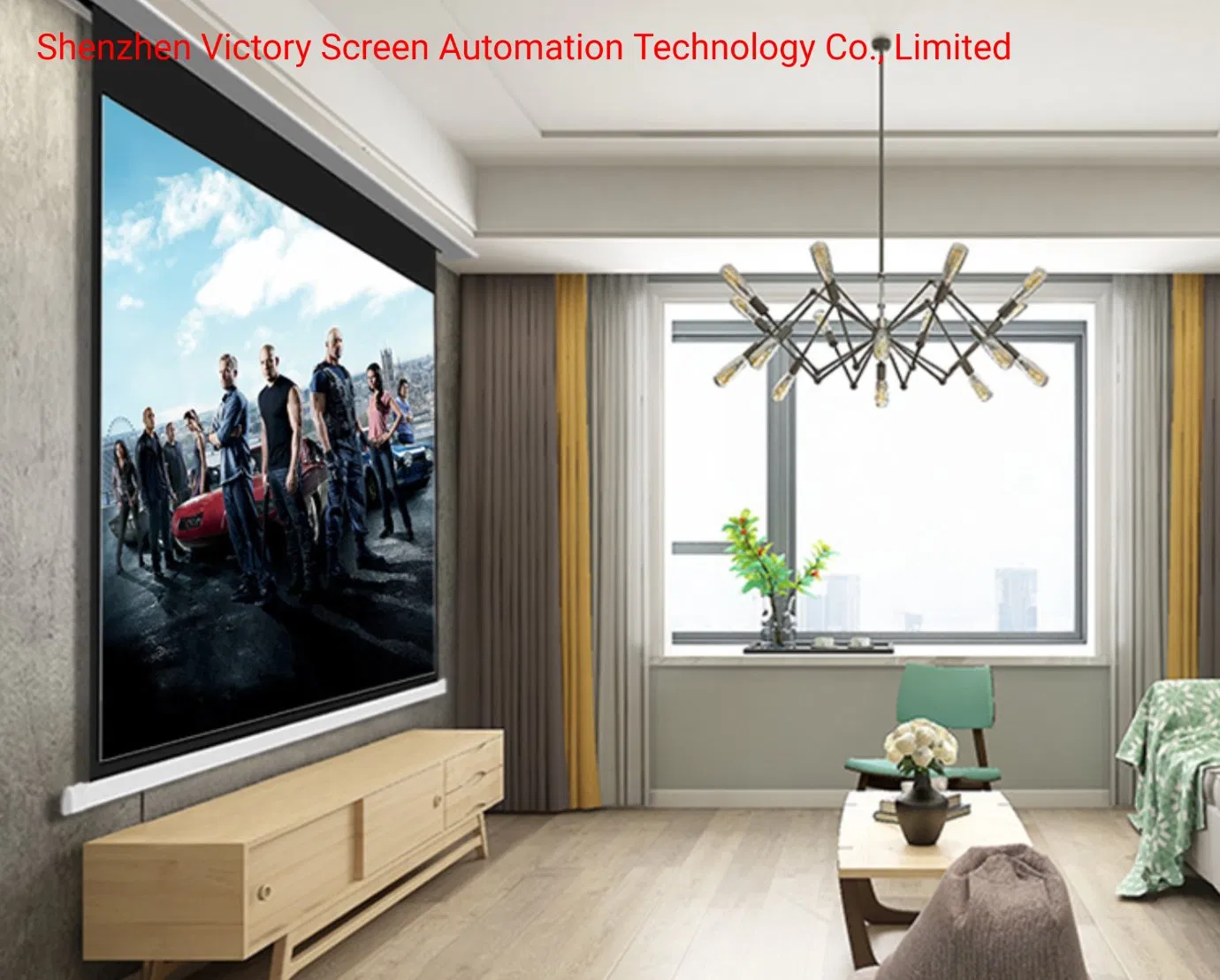 Victory Screen Factory Wholesale Cheap Price of Ceiling Motorized Tab Tension Projection Alr Projector Screen Roll Down Projector Screen for Home Theater