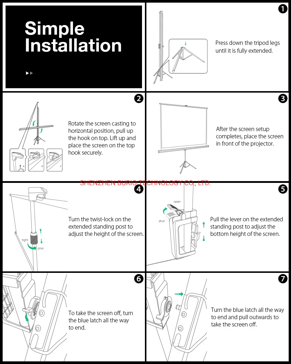 Wholesale OEM Wide Viewing Angle Tripod Projector Projection Screens with Legs