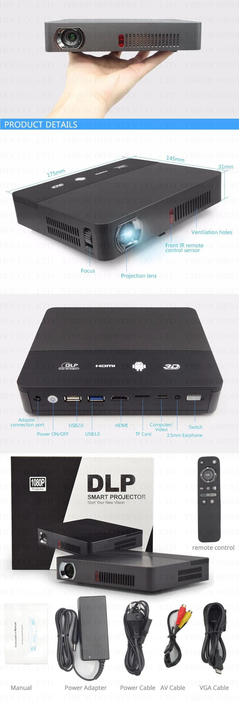 Yi-601 Mini DLP Projector Home Use Built-in Android Hot-Sell DLP Projector