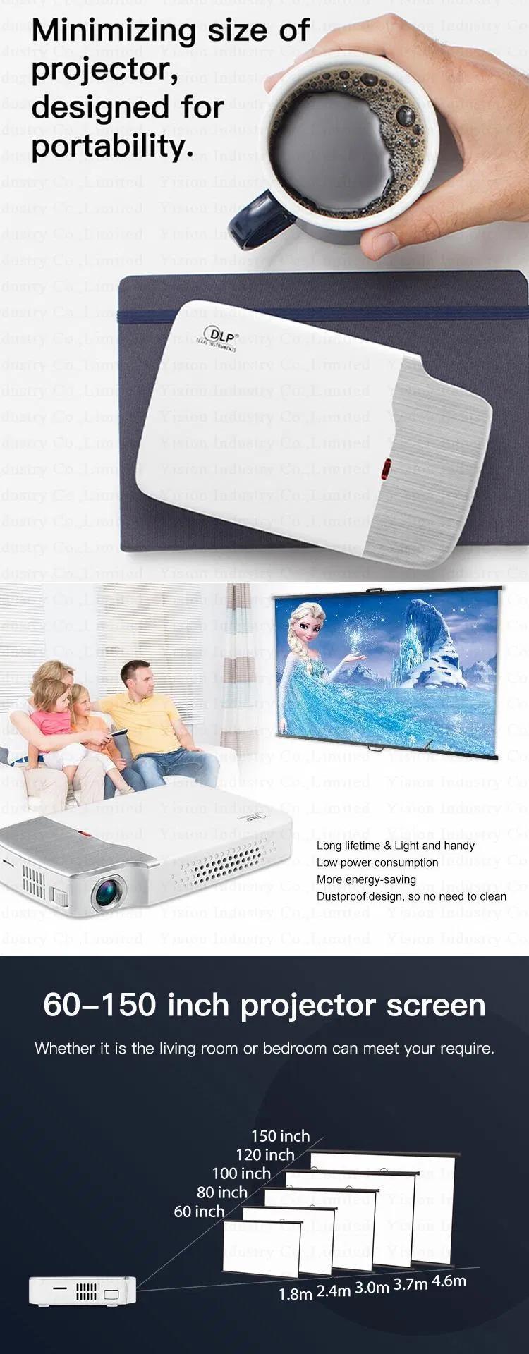 Yi-605 Mini LED DLP Bluetooth Android 854*480 Projector