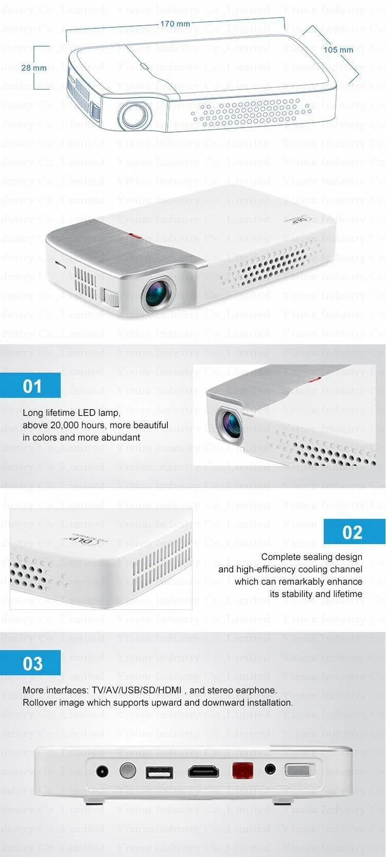 Yi-605 Mini LED DLP Bluetooth Android 854*480 Projector