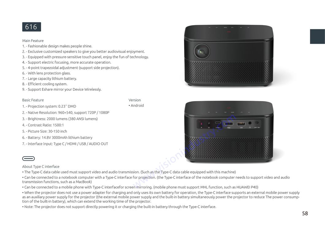 Yi-616 LED DLP Smart Mini DLP Home Theater-Business Meetings Projector
