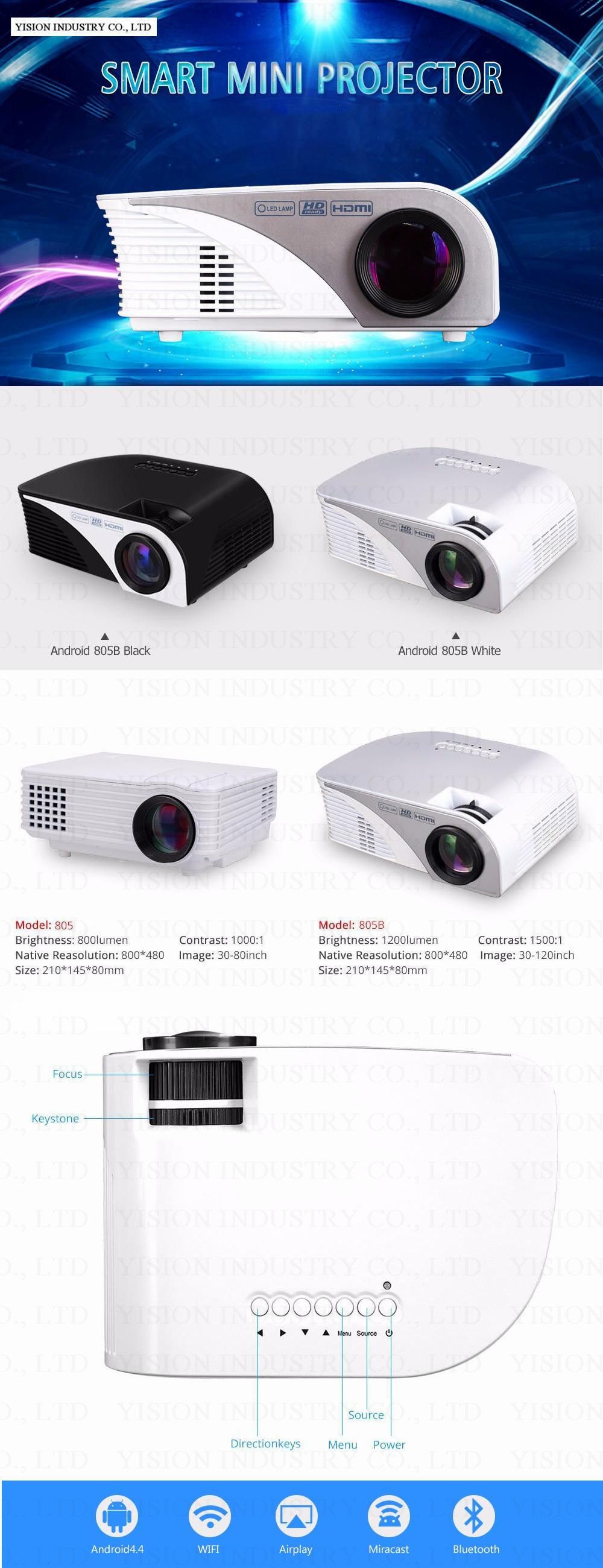 Yi-805b HD 1200 Lumens Android 4.4 WiFi LED-LCD Portable Mini Projector