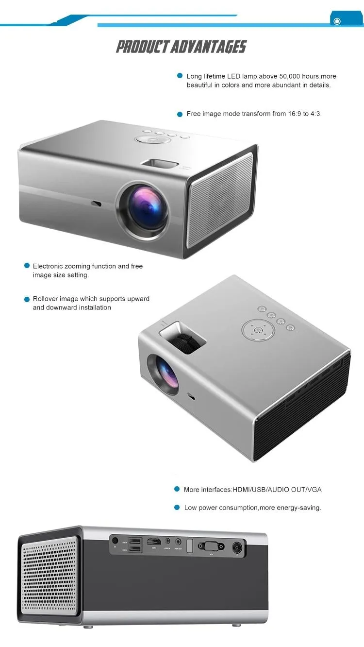 Yi-825 1280*720 WiFi Newest 2200 Lumens Mirror Screen Projector