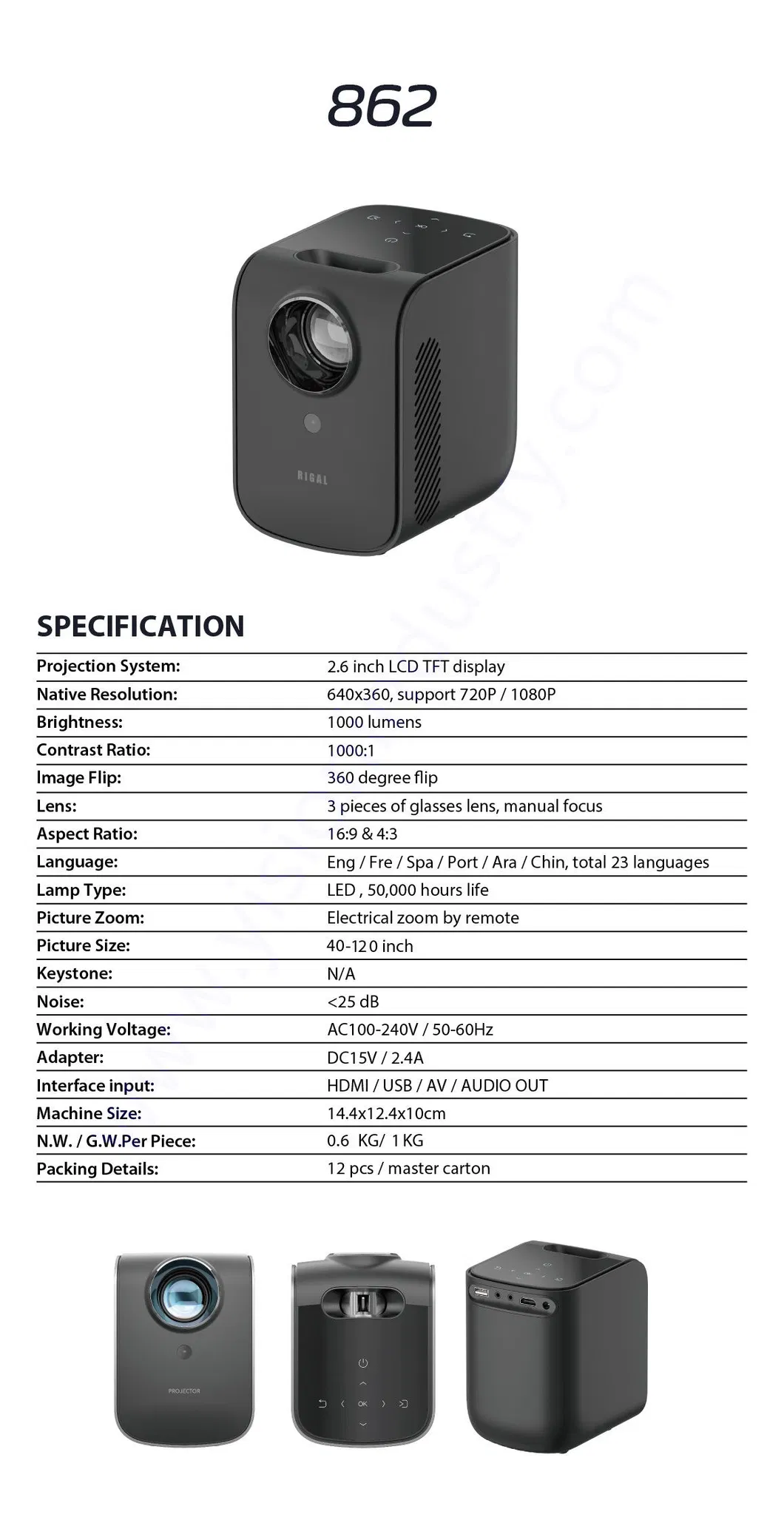 Yi-862 640*360 Pico Upright Multi-Function Projector for Kids